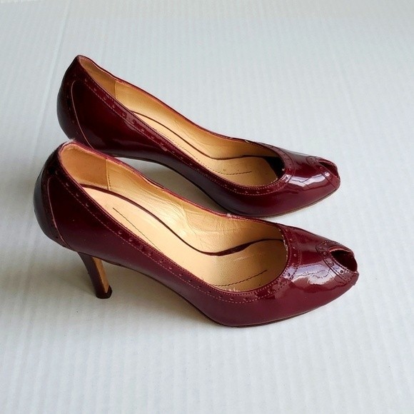 Kate Spade Burgundy Giselle Patent Leather Peep Toe Pump - Picture 2 of 7